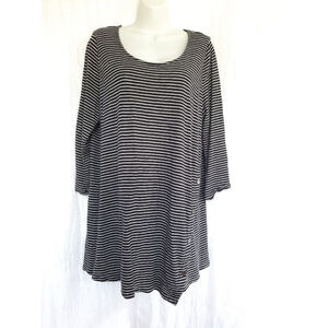 Women's Pure Jill Black and gray Striped Asymmetrical nautical Cotton Tunic - L